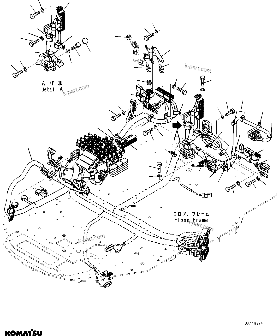 Komatsu parts book diagram for WA485-11E0 S/N H35051-UP: ROPS CAB AND FLOOR FRAME GROUP, WITH AFJS, FLOOR WIRING HARNESS