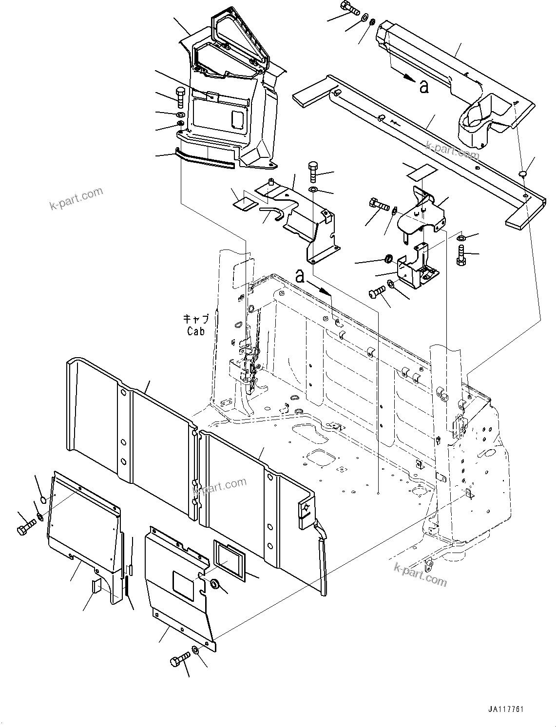 Komatsu parts book diagram for WA485-11E0 S/N H35051-UP: ROPS CAB AND FLOOR FRAME GROUP, WITH AFJS, REAR COVER