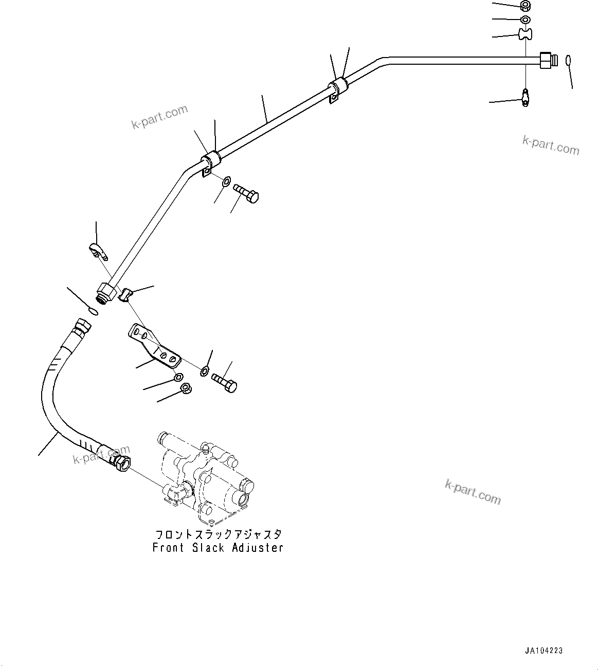 Komatsu parts book diagram for WA485-11E0 S/N H35051-UP: BRAKE CONTROL, WITH AFJS, FRONT BRAKE PIPING