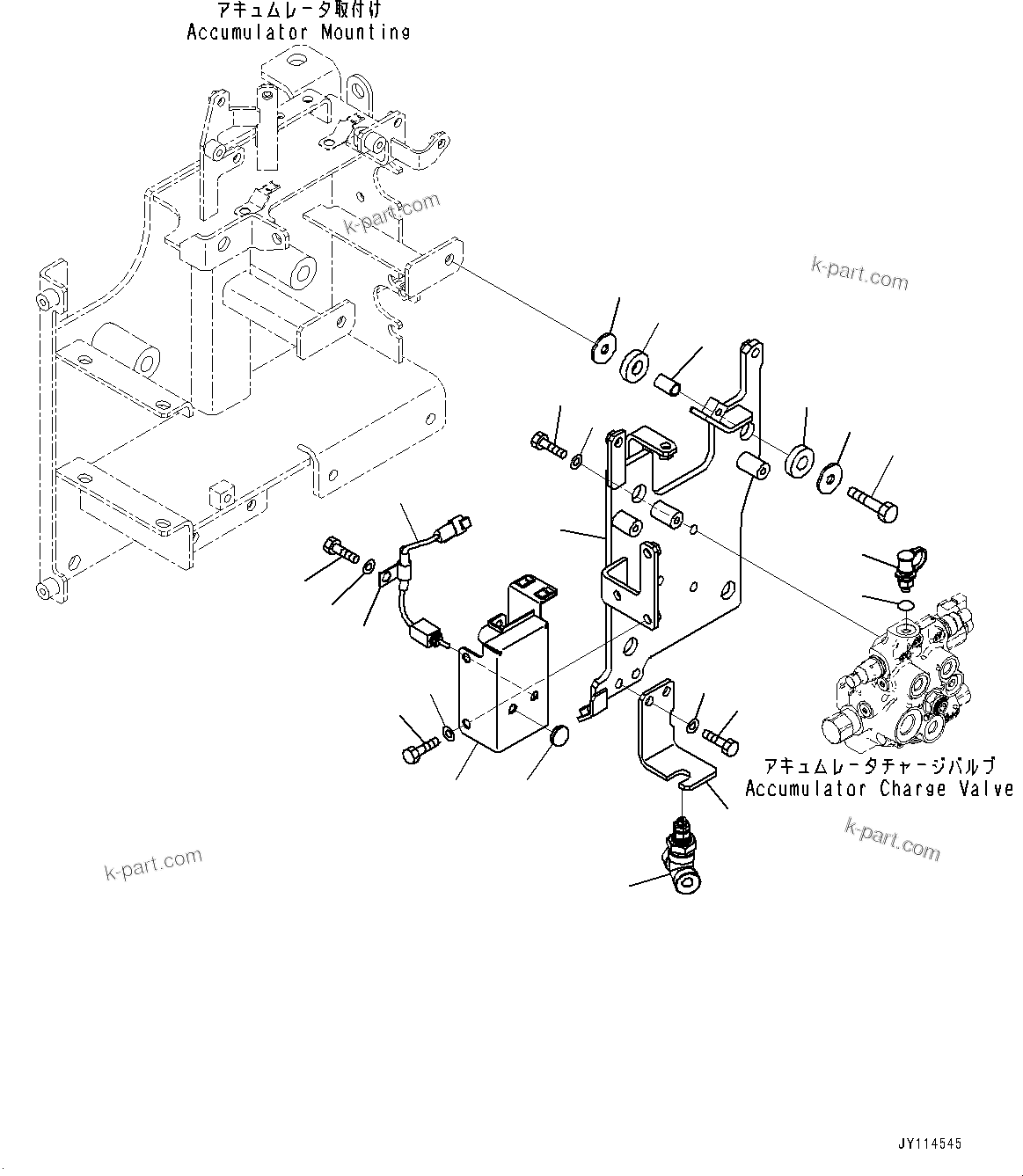 Komatsu parts book diagram for WA485-11E0 S/N H35051-UP: BRAKE CONTROL, WITH AFJS, ACCUMULATOR CHARGE VALVE MOUNTING