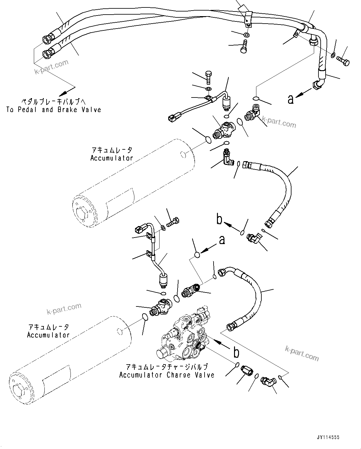 Komatsu parts book diagram for WA485-11E0 S/N H35051-UP: BRAKE CONTROL, WITH AFJS, BRAKE ACCUMULATOR PIPING