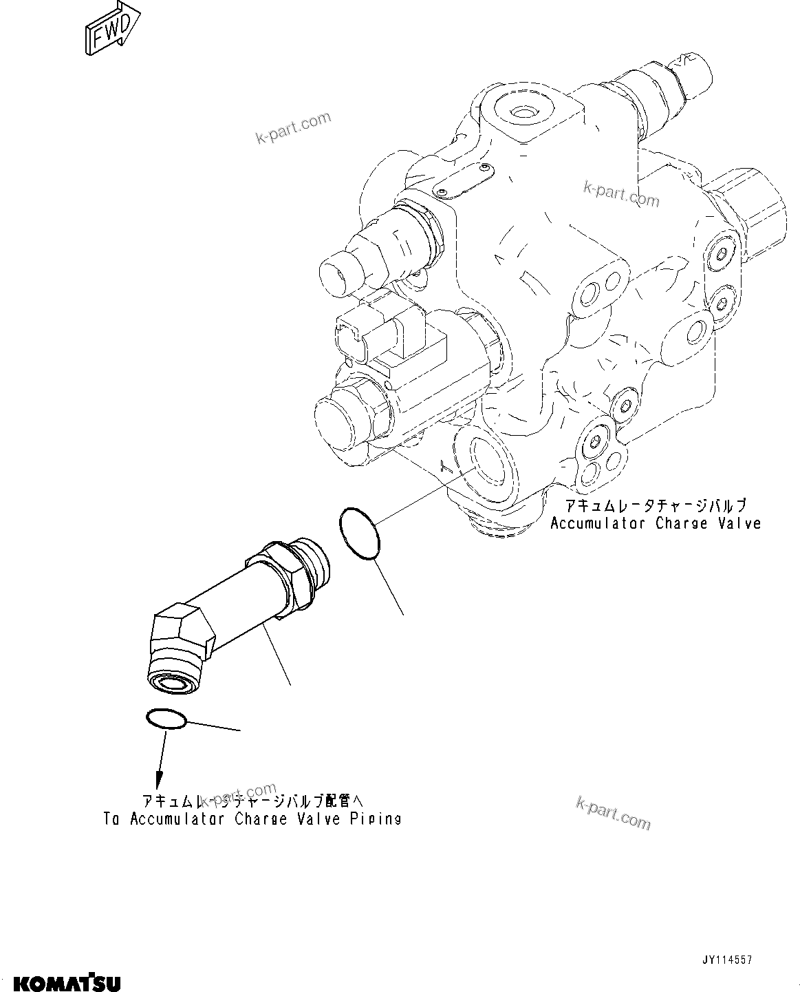 Komatsu parts book diagram for WA485-11E0 S/N H35051-UP: BRAKE CONTROL, WITH AFJS, ACCUMULATOR CHARGE VALVE RELATED PARTS