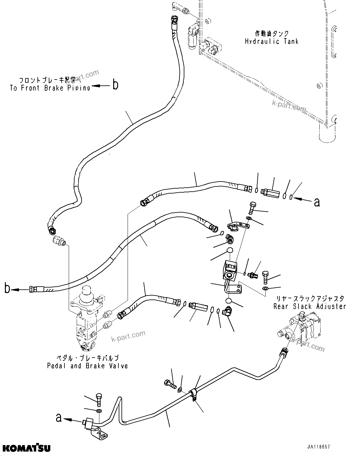 Komatsu parts book diagram for WA485-11E0 S/N H35051-UP: BRAKE CONTROL, WITH AFJS, BRAKE PIPING
