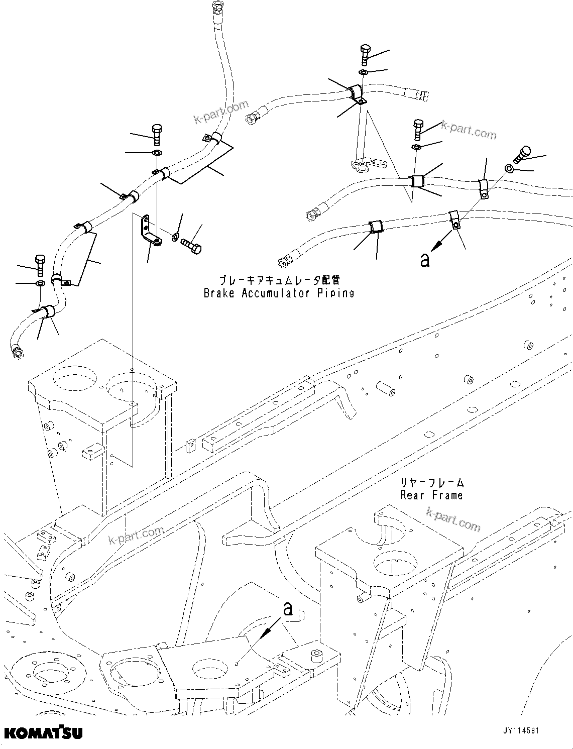 Komatsu parts book diagram for WA485-11E0 S/N H35051-UP: BRAKE CONTROL, WITH AFJS, PIPING MOUNTING