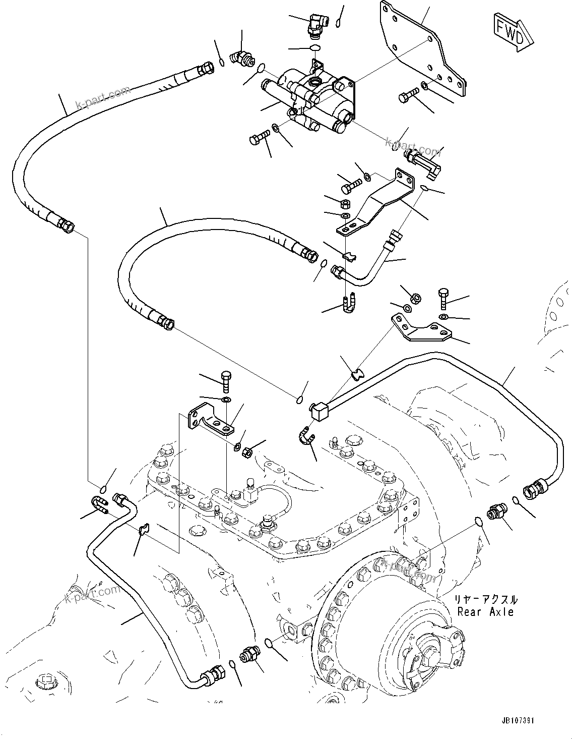 Komatsu parts book diagram for WA485-11E0 S/N H35051-UP: BRAKE PIPING, REAR SLACK ADJUSTER