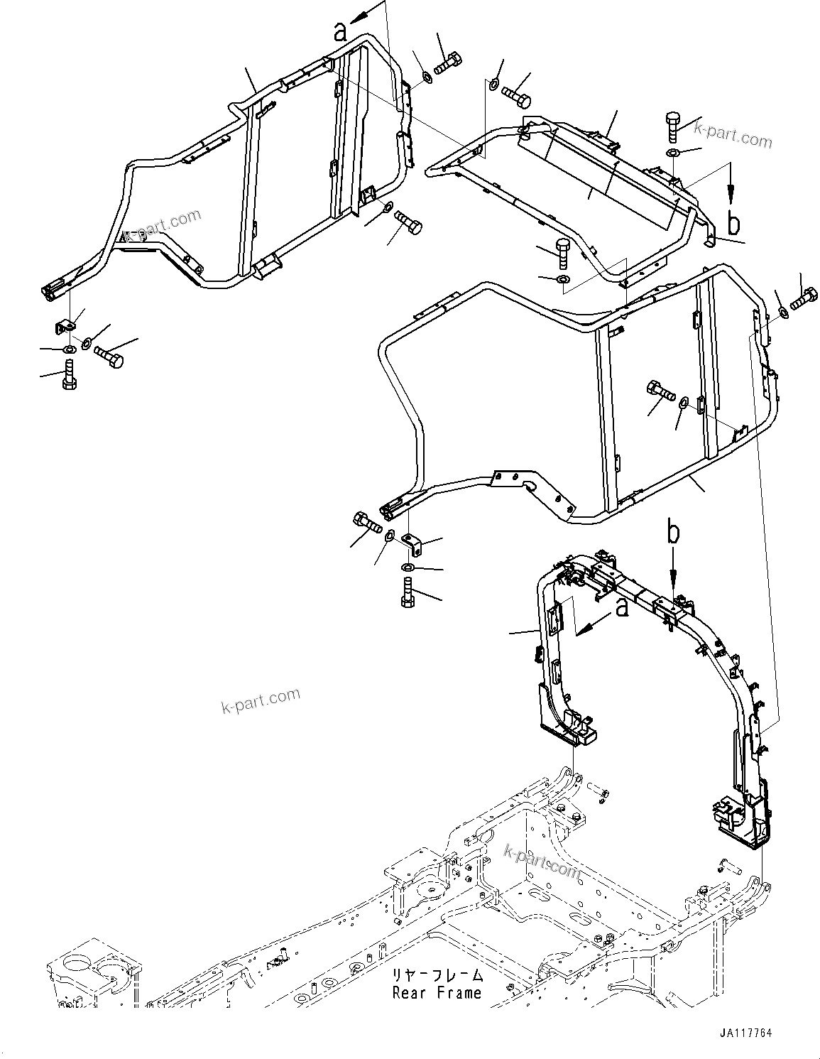 Komatsu parts book diagram for WA485-11E0 S/N H35051-UP: ENGINE HOOD, FRAME