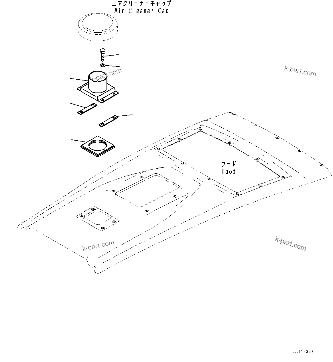 Komatsu parts book diagram for WA485-11E0 S/N H35051-UP: ENGINE HOOD, AIR INTAKE
