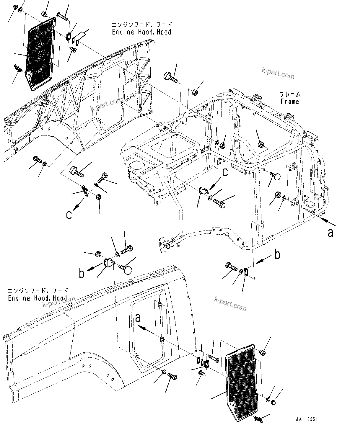 Komatsu parts book diagram for WA485-11E0 S/N H35051-UP: ENGINE HOOD, SIDE COVER