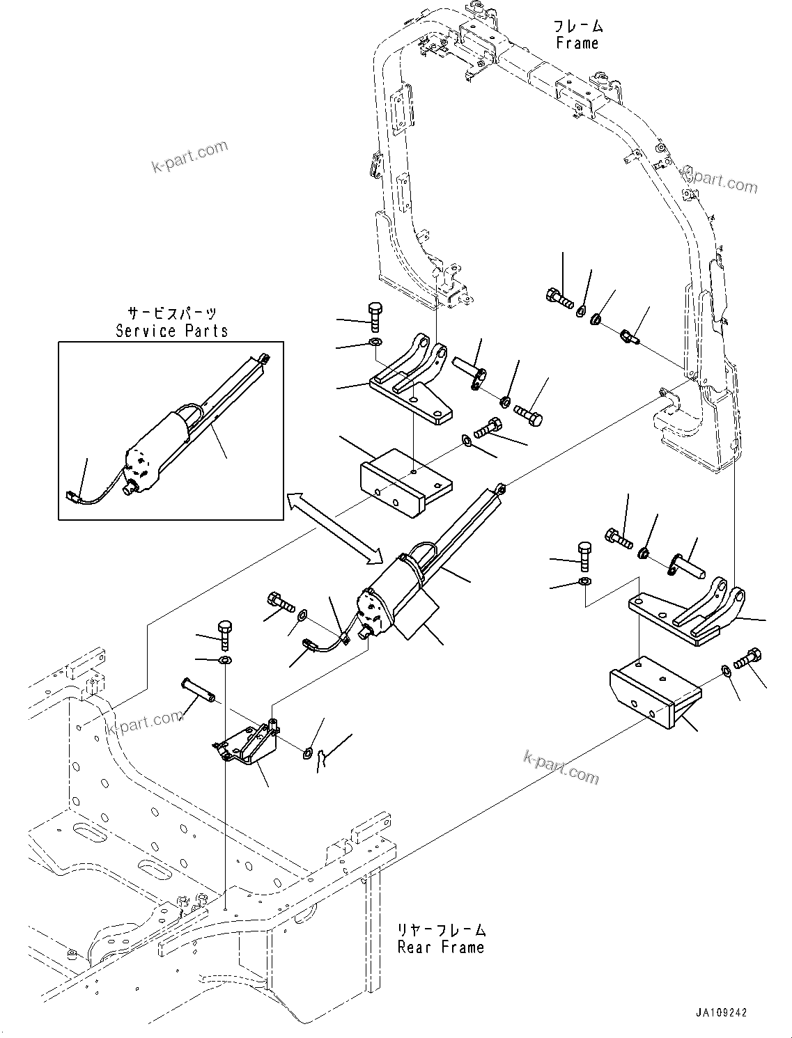 Komatsu parts book diagram for WA485-11E0 S/N H35051-UP: ENGINE HOOD, HOOD MOUNTING (1/2)