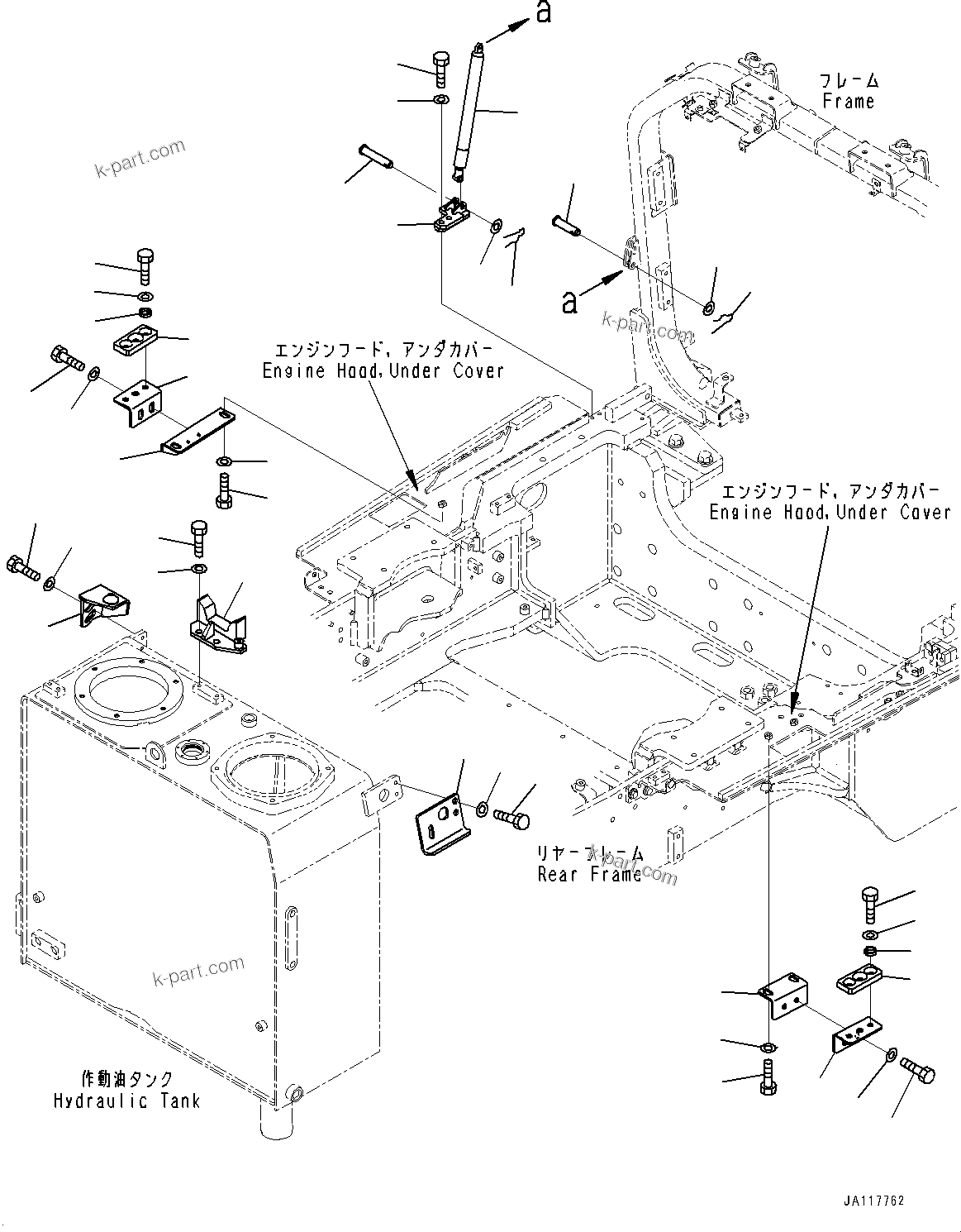 Komatsu parts book diagram for WA485-11E0 S/N H35051-UP: ENGINE HOOD, HOOD MOUNTING (2/2)