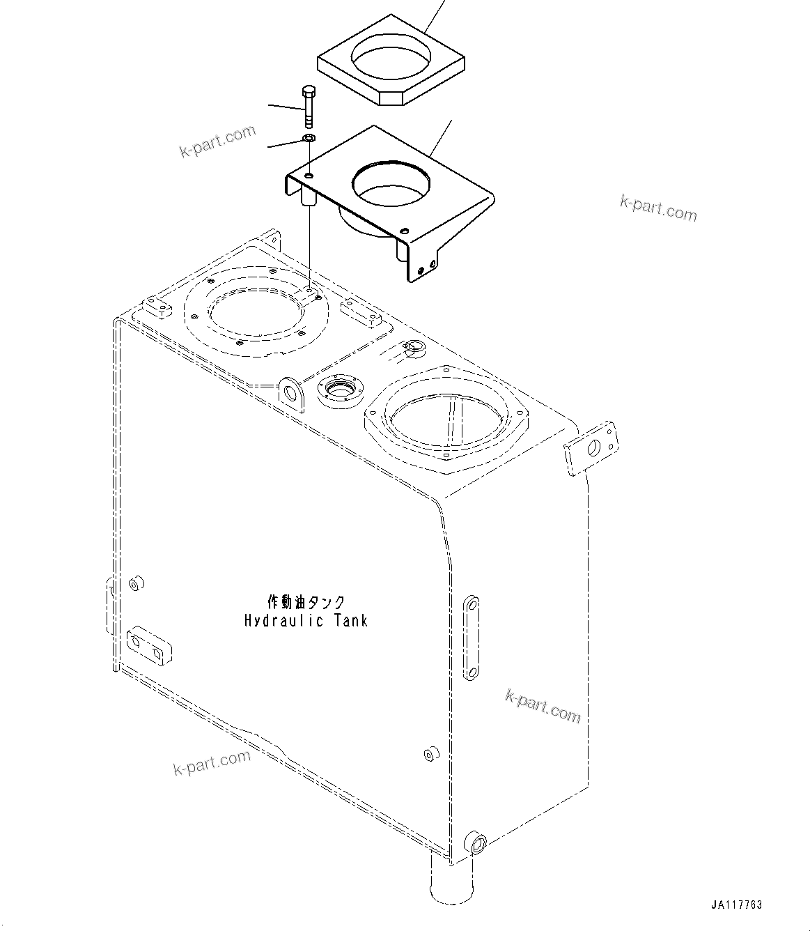 Komatsu parts book diagram for WA485-11E0 S/N H35051-UP: ENGINE HOOD, HYDRAULIC TANK RELATED PARTS
