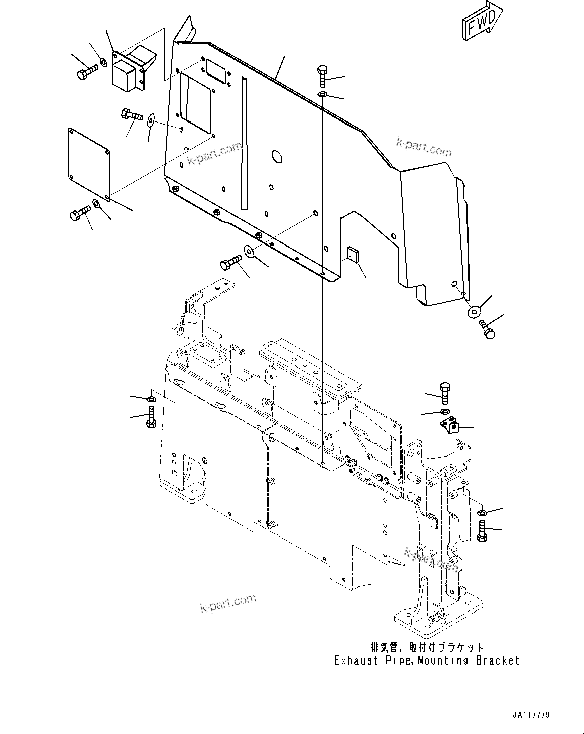 Komatsu parts book diagram for WA485-11E0 S/N H35051-UP: ENGINE HOOD, UPPER BAFFLE