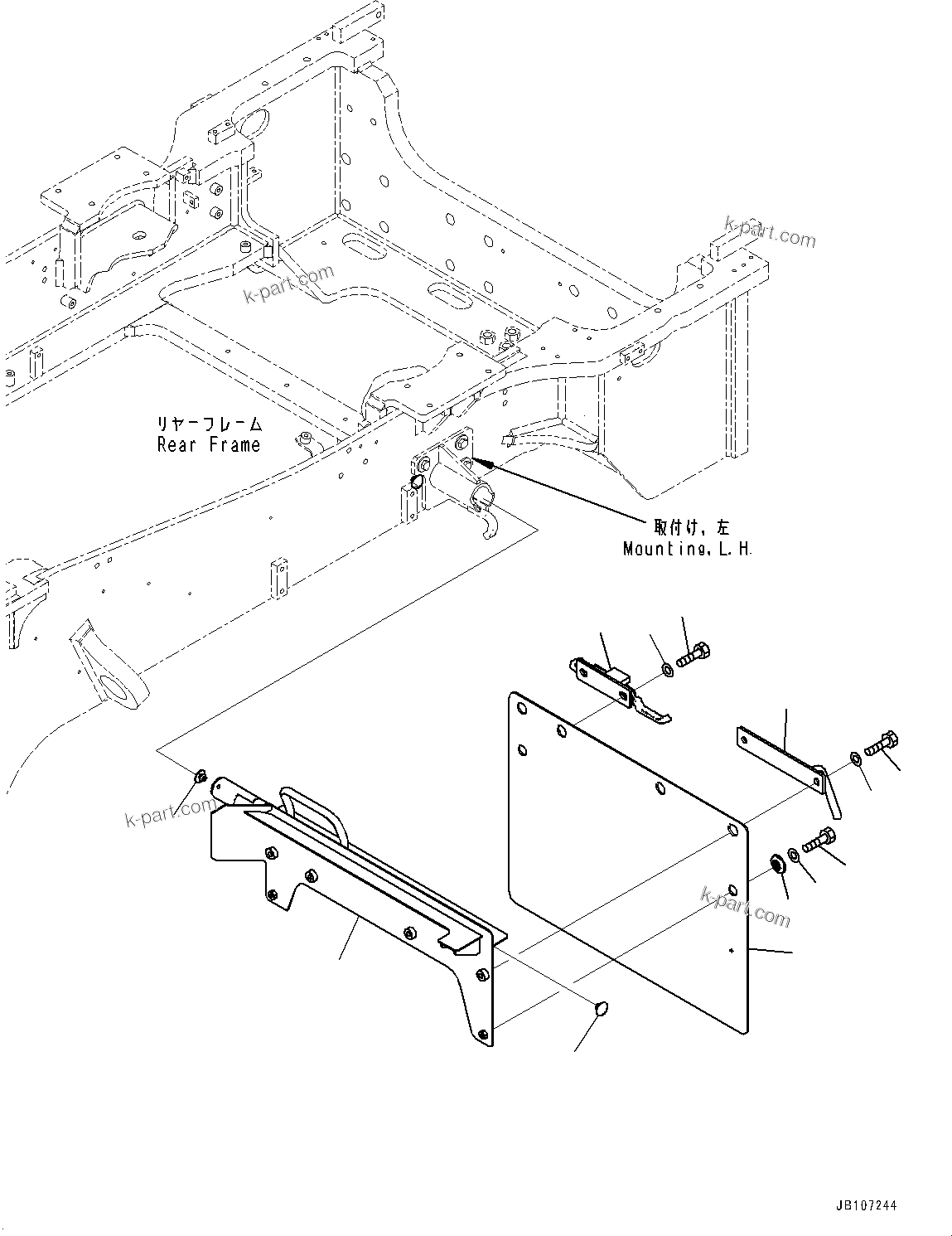 Komatsu parts book diagram for WA485-11E0 S/N H35051-UP: REAR FENDER, FENDER GUARD L.H.