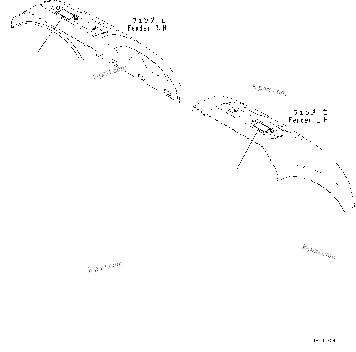 Komatsu parts book diagram for WA485-11E0 S/N H35051-UP: REAR FENDER, DECAL