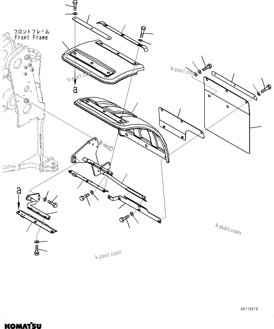 Komatsu parts book diagram for WA485-11E0 S/N H35051-UP: FRONT FENDER, WITH LONG FRONT FENDER, STANDARD, FENDER, L.H.