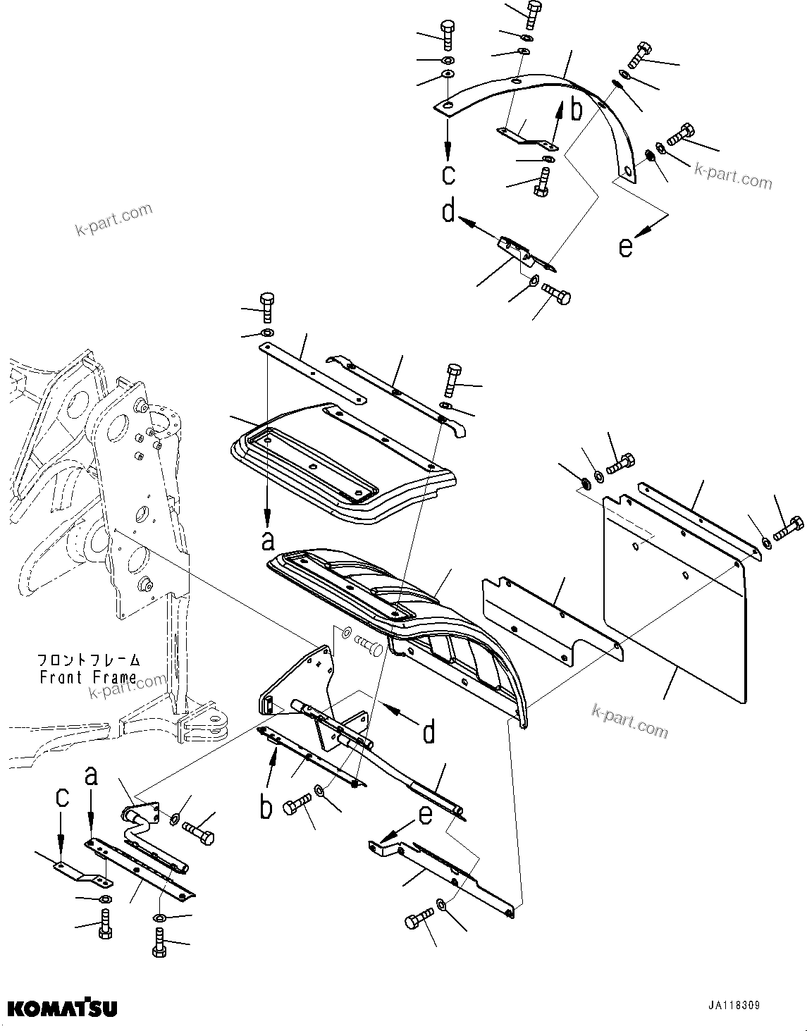 Komatsu parts book diagram for WA485-11E0 S/N H35051-UP: FRONT FENDER, WITH LONG FRONT FENDER, WIDE, FENDER, L.H.