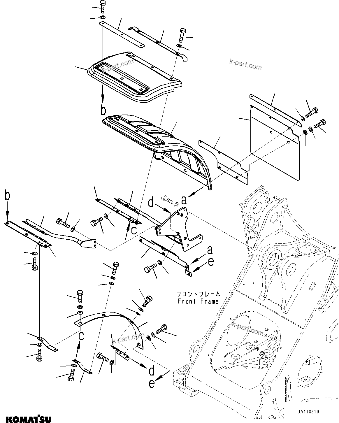 Komatsu parts book diagram for WA485-11E0 S/N H35051-UP: FRONT FENDER, WITH LONG FRONT FENDER, WIDE, FENDER, R.H.