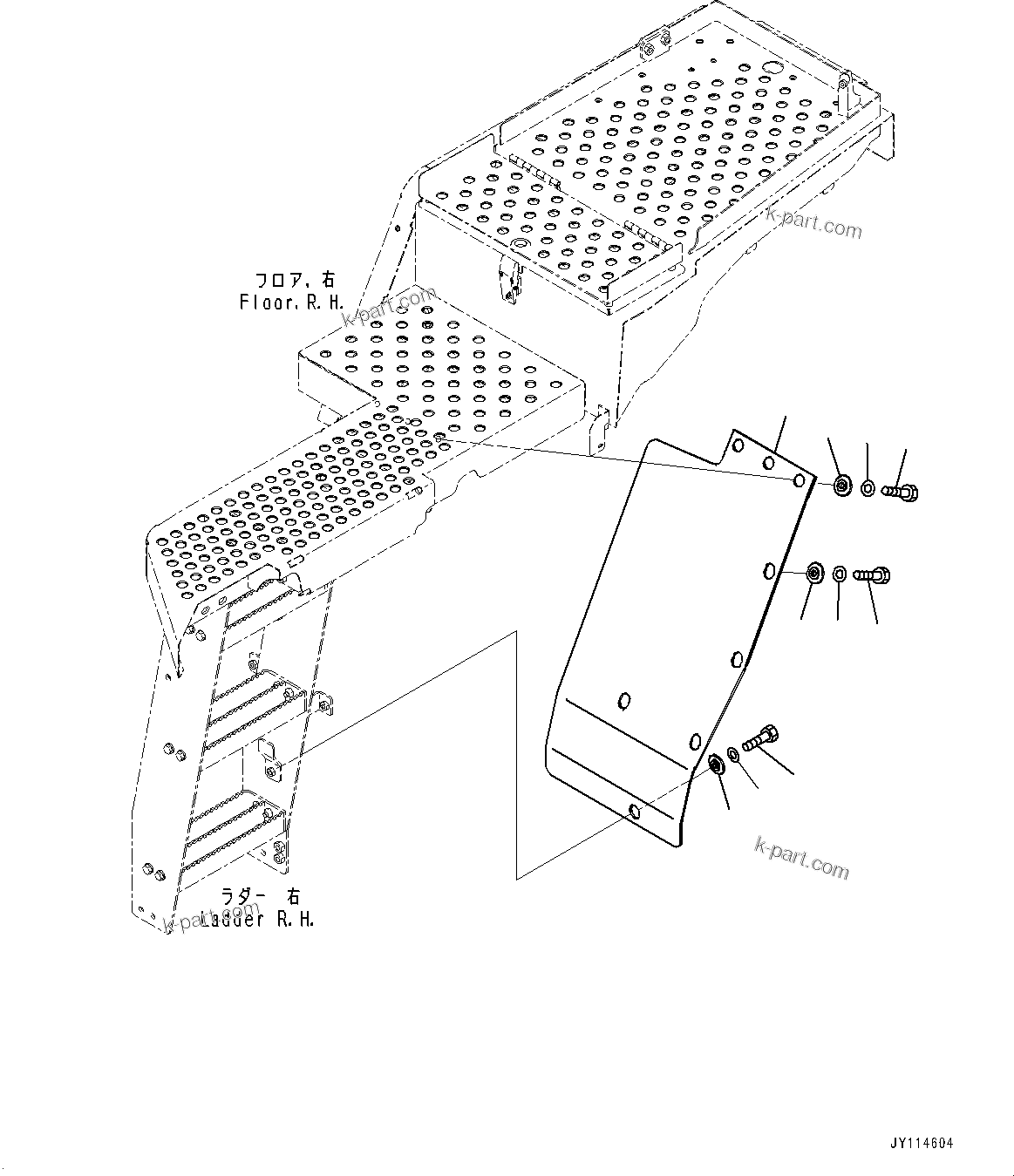 Komatsu parts book diagram for WA485-11E0 S/N H35051-UP: LADDER, MUDGUARD, R.H.