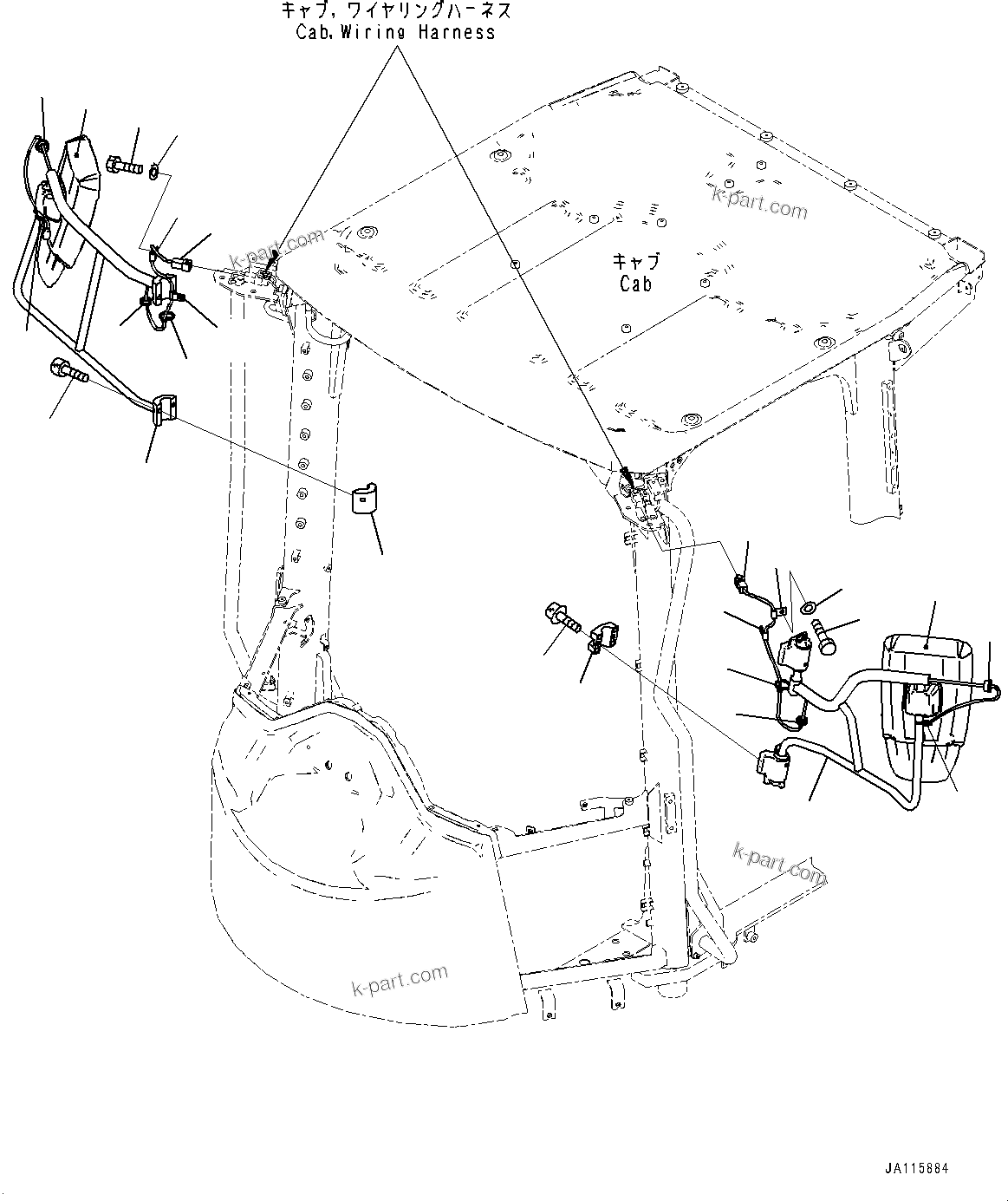 Komatsu parts book diagram for WA485-11E0 S/N H35051-UP: MIRROR, WITH ELECTRIC ADJUSTMENT REARVIEW MIRROR, WITH HEATER