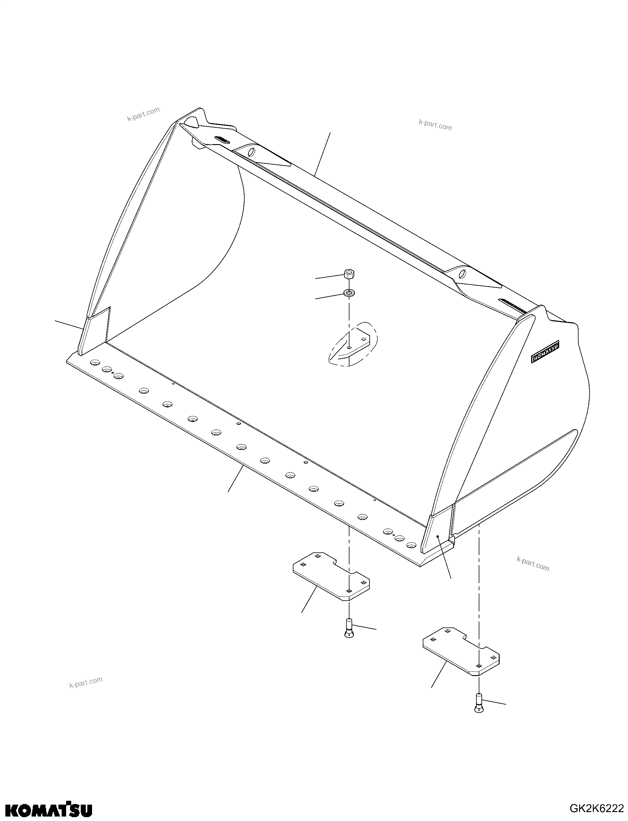 Komatsu parts book diagram for WA485-11E0 S/N H35051-UP: BUCKET, ROUND BOTTOM, 4.8 CBM, 3200MM (CODE: S02)