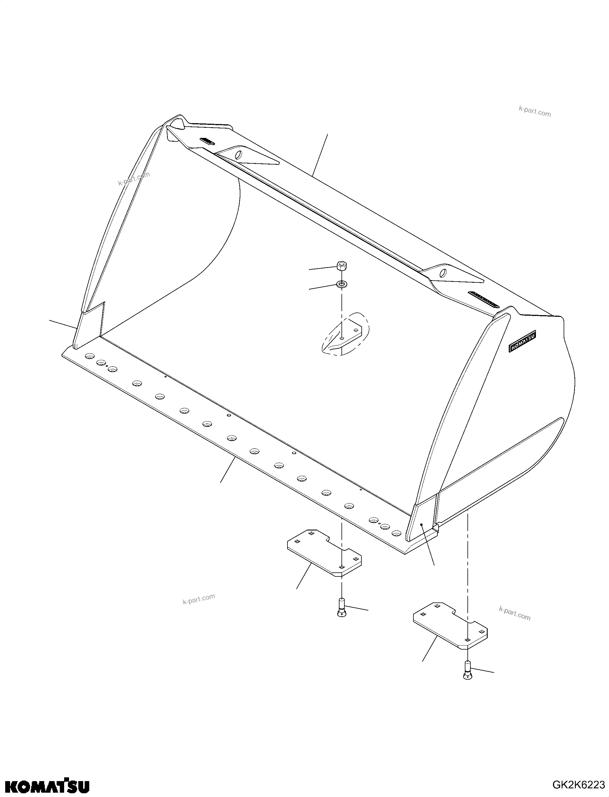 Komatsu parts book diagram for WA485-11E0 S/N H35051-UP: BUCKET, ROUND BOTTOM, 5.1 CBM, 3200MM (CODE: S03)