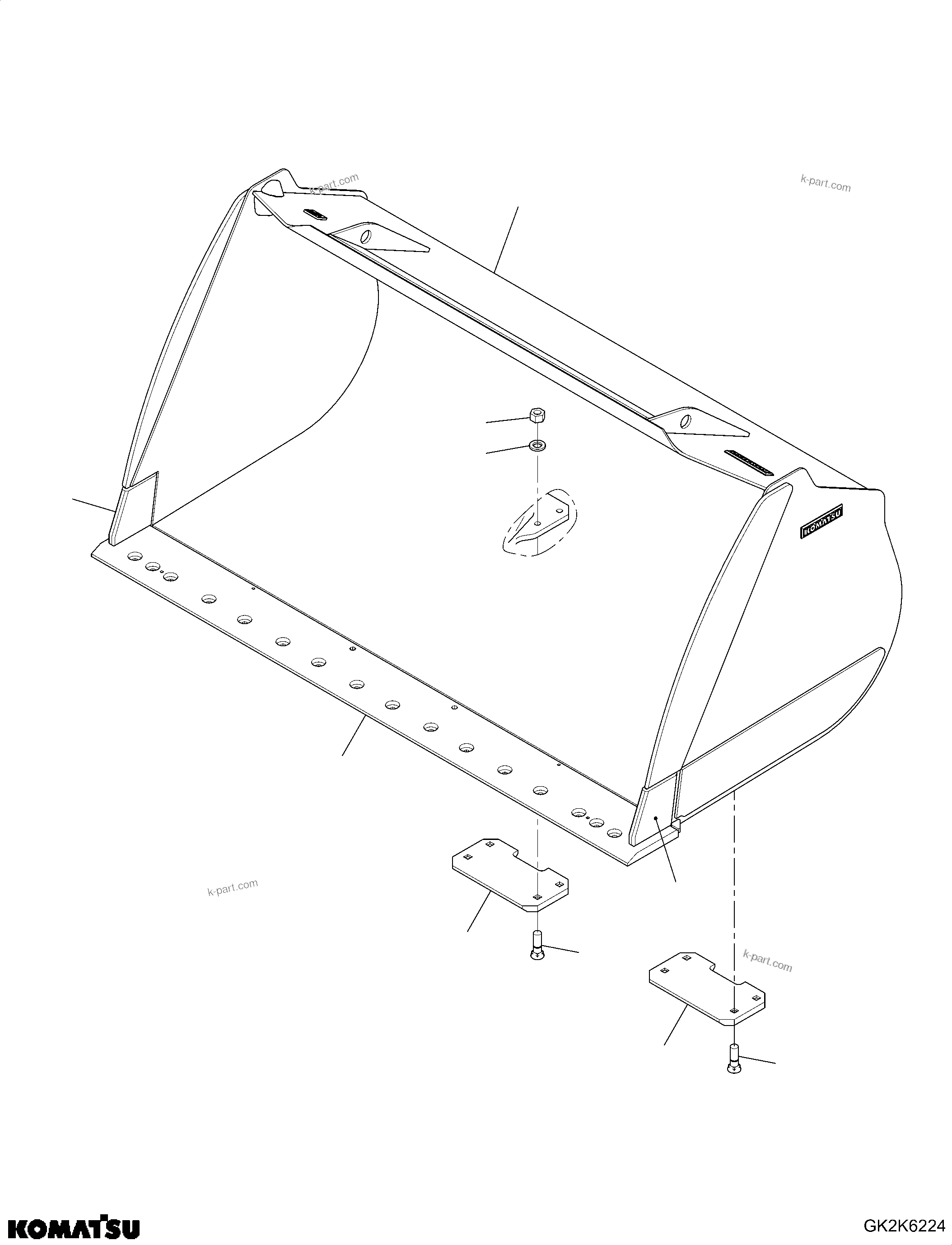 Komatsu parts book diagram for WA485-11E0 S/N H35051-UP: BUCKET, ROUND BOTTOM, 5.3 CBM, 3200MM (CODE: S04)