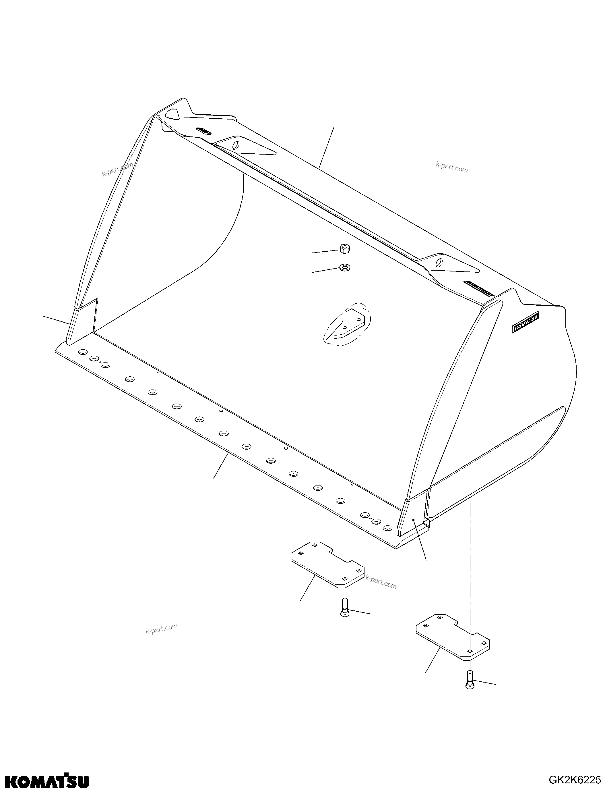 Komatsu parts book diagram for WA485-11E0 S/N H35051-UP: BUCKET, ROUND BOTTOM, 5.6 CBM, 3200MM (CODE: S05)