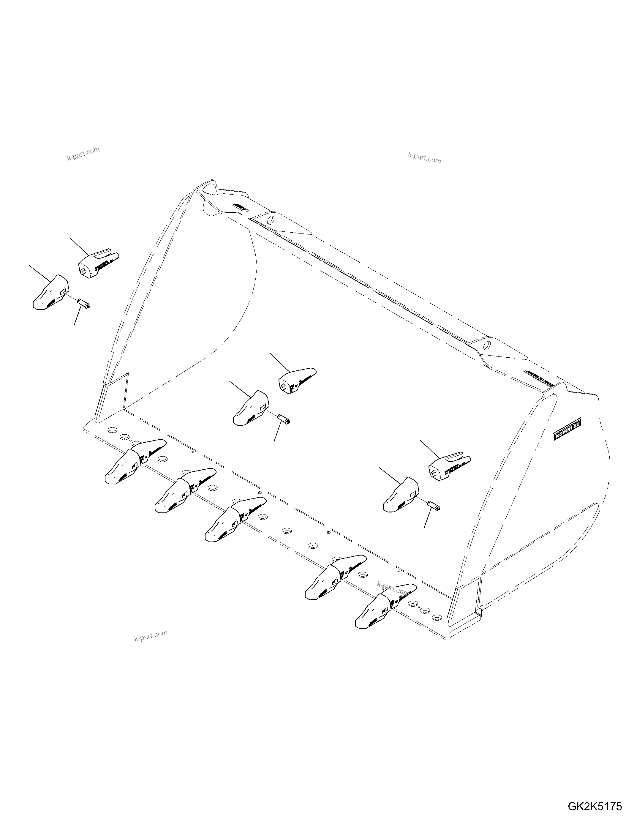 Komatsu parts book diagram for WA485-11E0 S/N H35051-UP: K-PRIME TEETH, FOR BUCKET (CODE: S31)