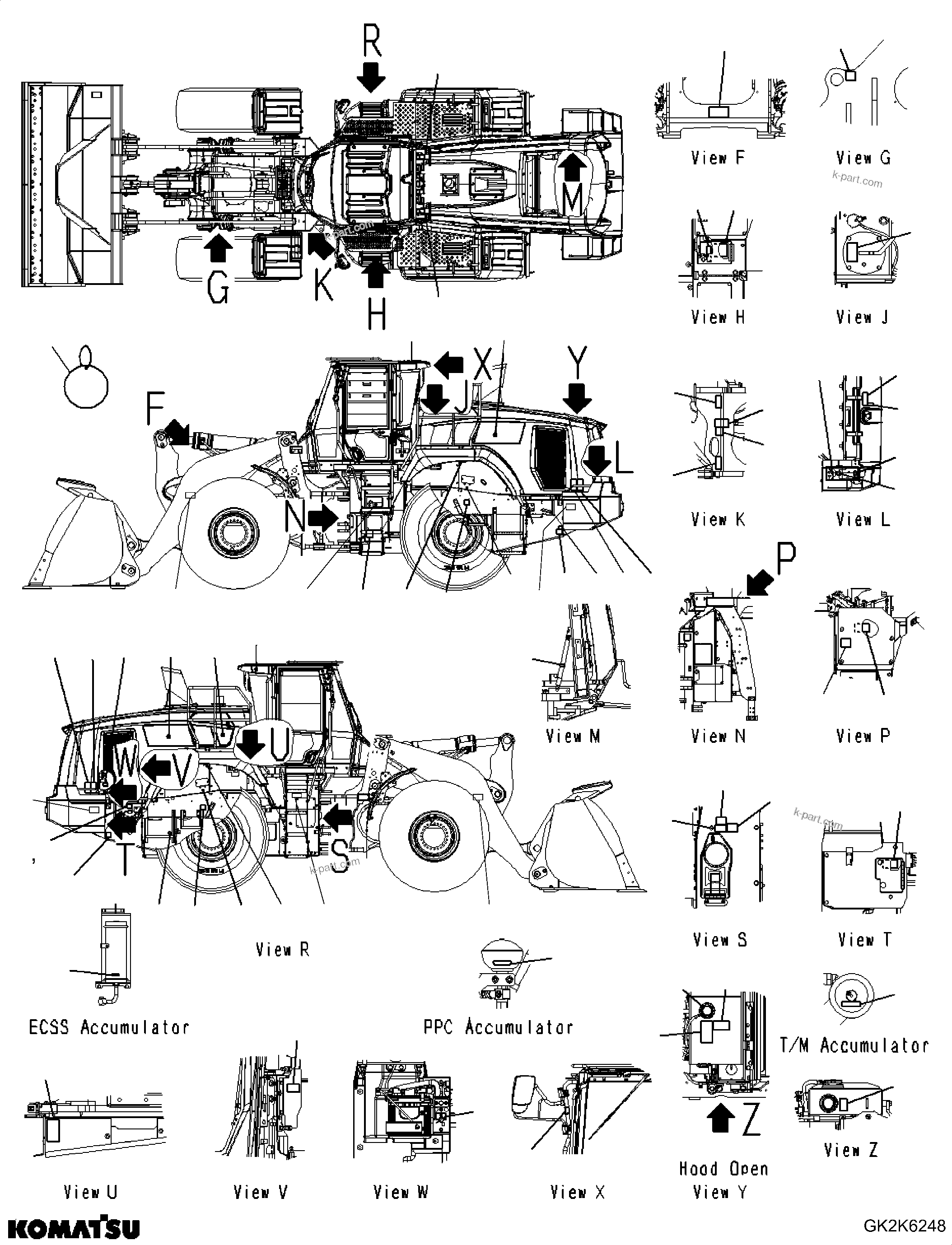 Komatsu parts book diagram for WA485-11E0 S/N H35051-UP: DECAL, COMMON PARTS, EXTERIOR