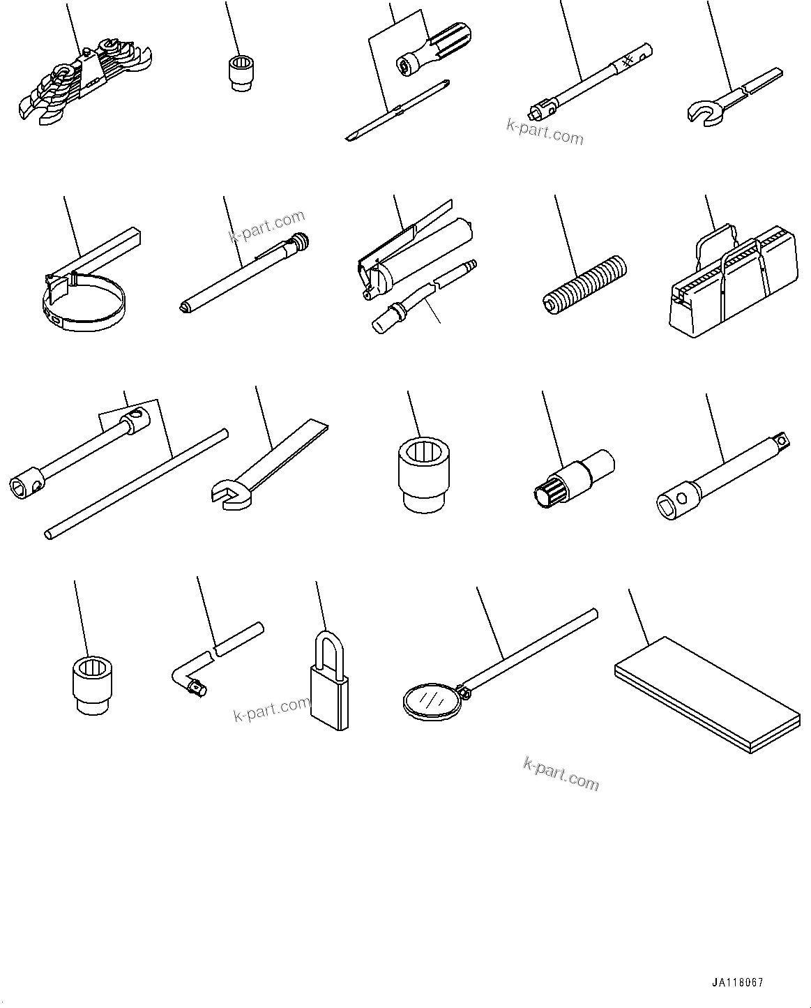 Komatsu parts book diagram for WA485-11E0 S/N H35051-UP: GENERAL TOOL, TOOL KIT KOMATSU