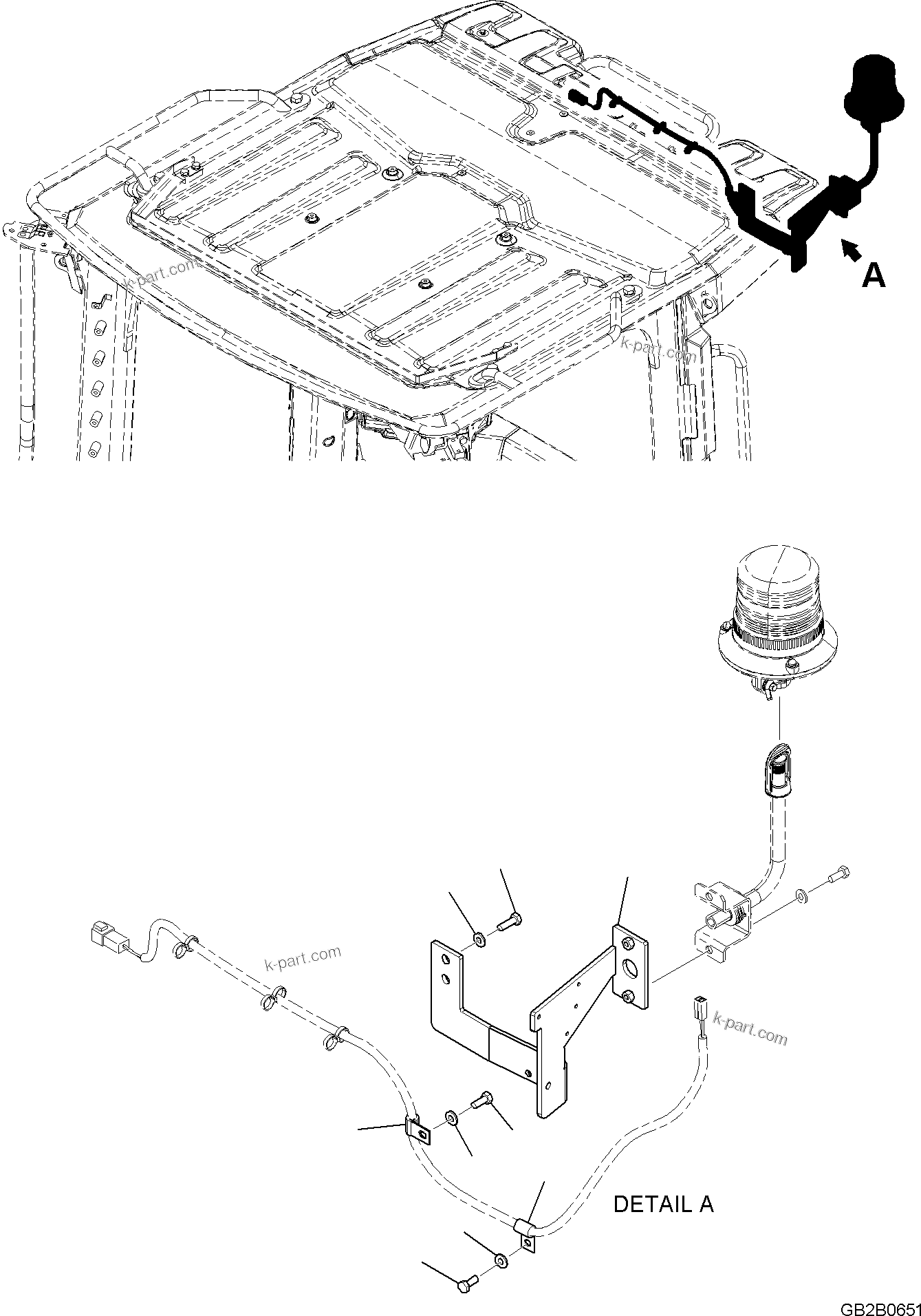 Komatsu parts book diagram for WA485-11E0 S/N H35051-UP: CAB PROVISION, BRACKET, FOR BEACON LAMP