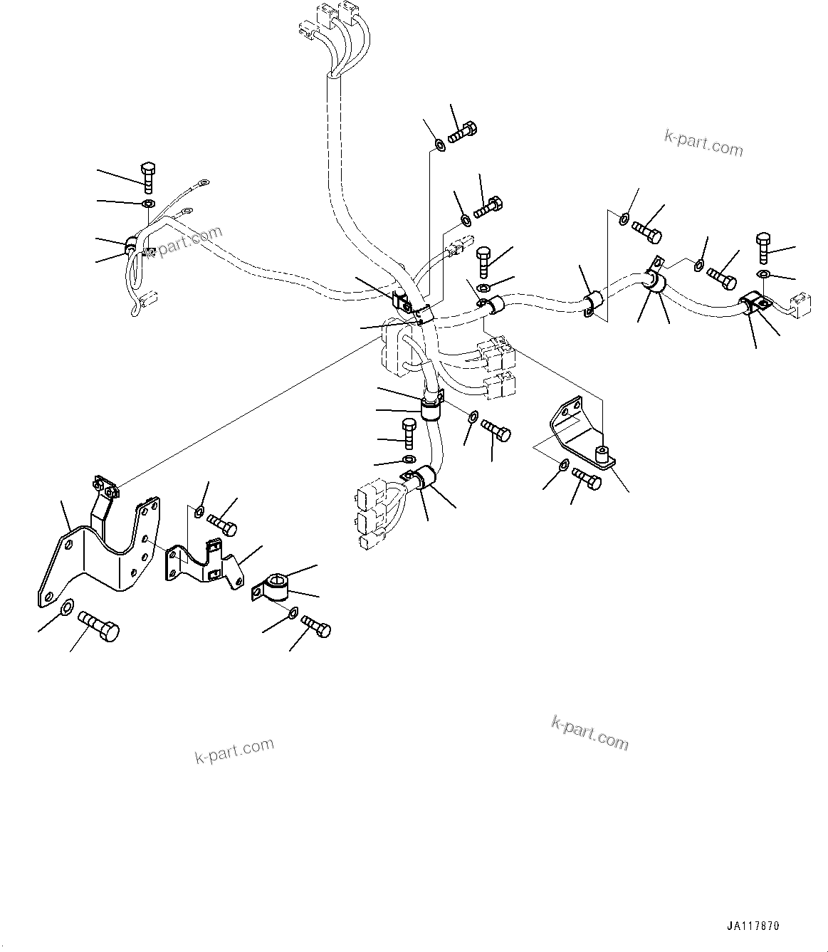 Komatsu parts book diagram for WA475-11E0 S/N H30051-UP: ENGINE WIRING HARNESS, WITHOUT PRECLEANER TURBO II, WIRING HARNESS BRACKET