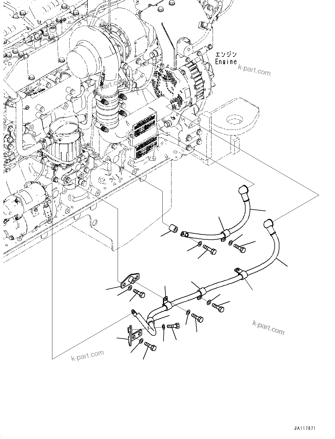 Komatsu parts book diagram for WA475-11E0 S/N H30051-UP: ENGINE WIRING HARNESS, WITHOUT PRECLEANER TURBO II, CABLE