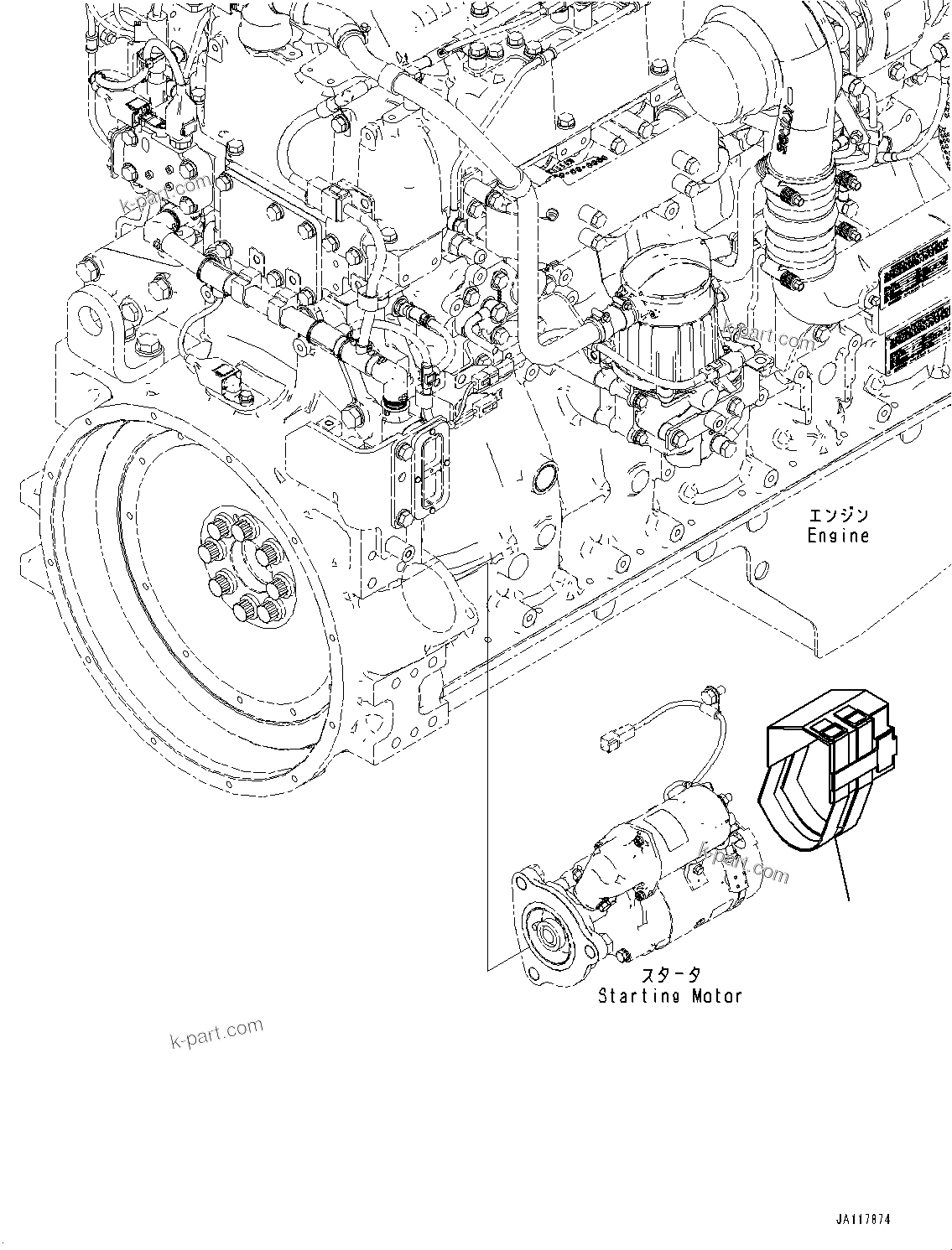 Komatsu parts book diagram for WA475-11E0 S/N H30051-UP: ENGINE WIRING HARNESS, WITHOUT PRECLEANER TURBO II, WATERPROOF COVER