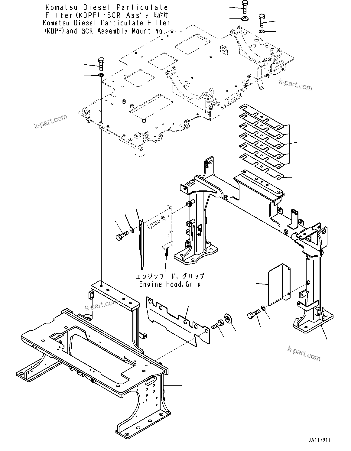 Komatsu parts book diagram for WA475-11E0 S/N H30051-UP: EXHAUST PIPE, MOUNTING BRACKET (3/3)