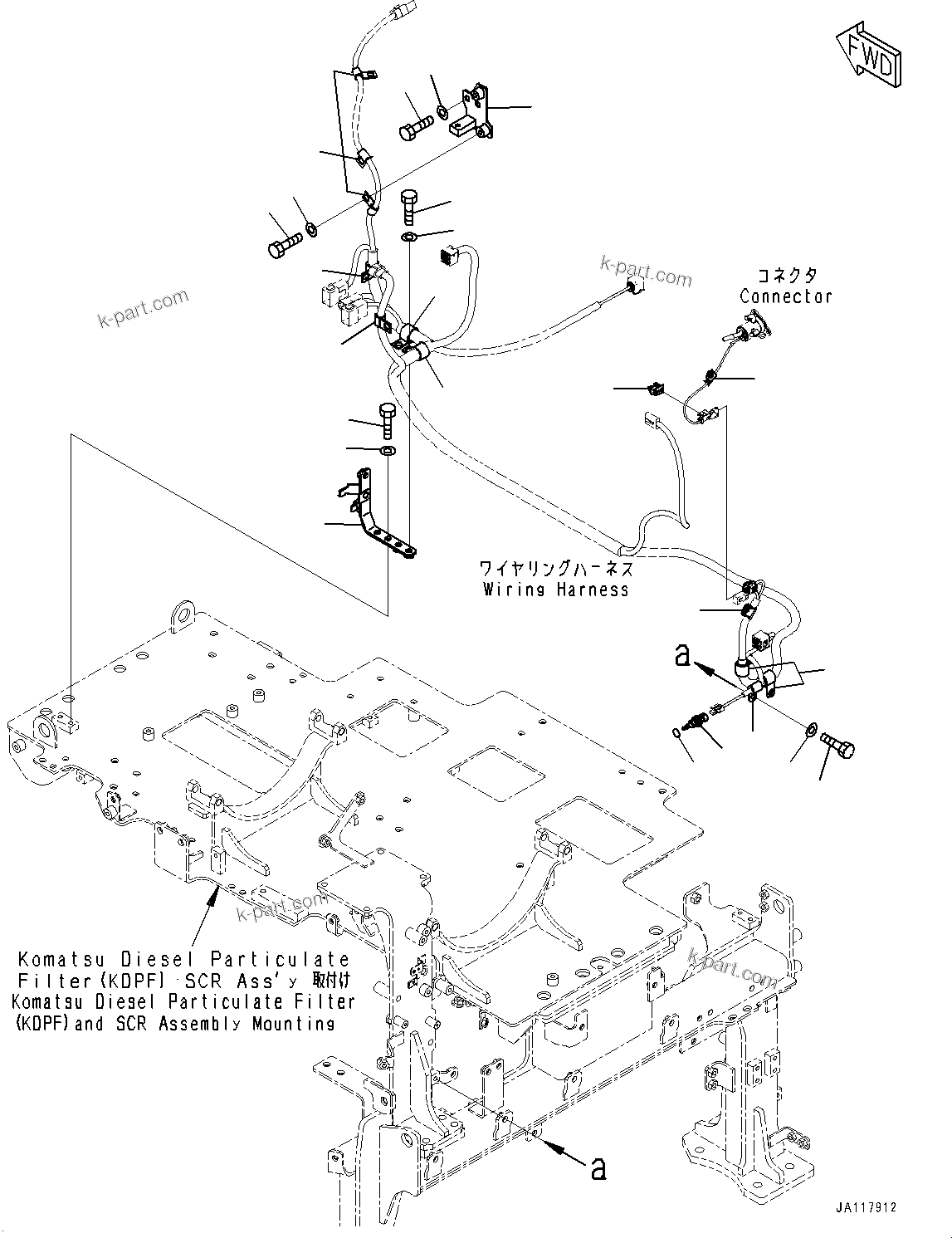 Komatsu parts book diagram for WA475-11E0 S/N H30051-UP: EXHAUST PIPE, INSIDE OF ENGINE HOOD TEMPERATURE SENSOR