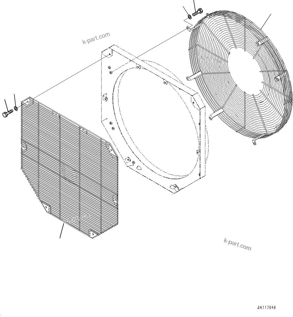 Komatsu parts book diagram for WA475-11E0 S/N H30051-UP: RADIATOR, FAN GUARD