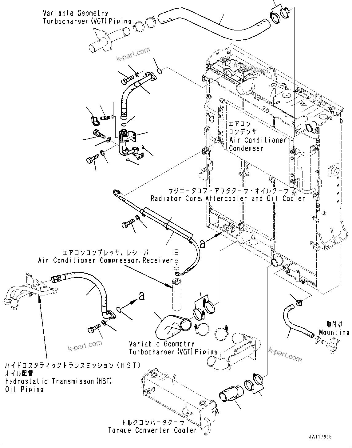 Komatsu parts book diagram for WA475-11E0 S/N H30051-UP: RADIATOR, PIPING