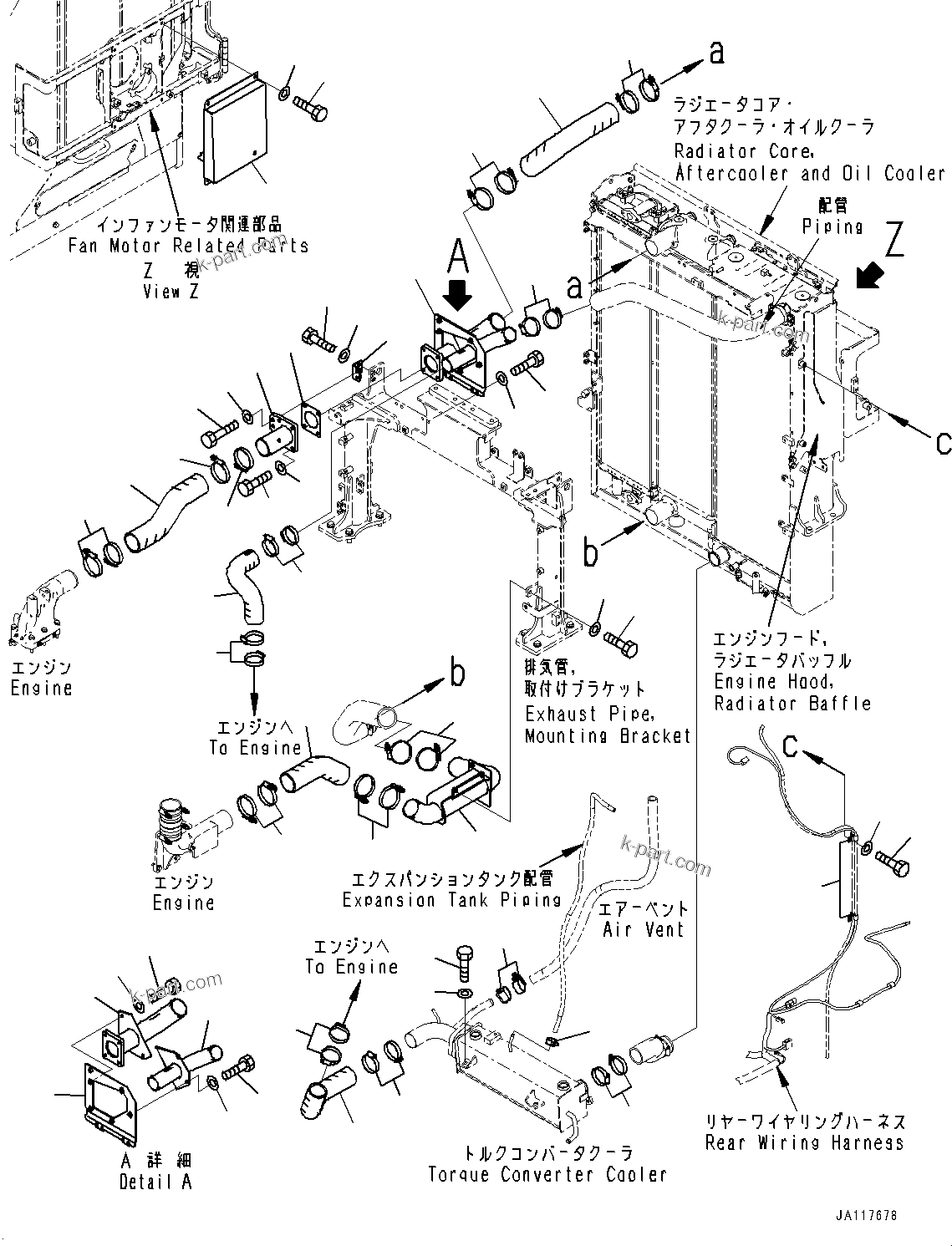 Komatsu parts book diagram for WA475-11E0 S/N H30051-UP: RADIATOR, VARIABLE GEOMETRY TURBOCHARGER (VGT) PIPING