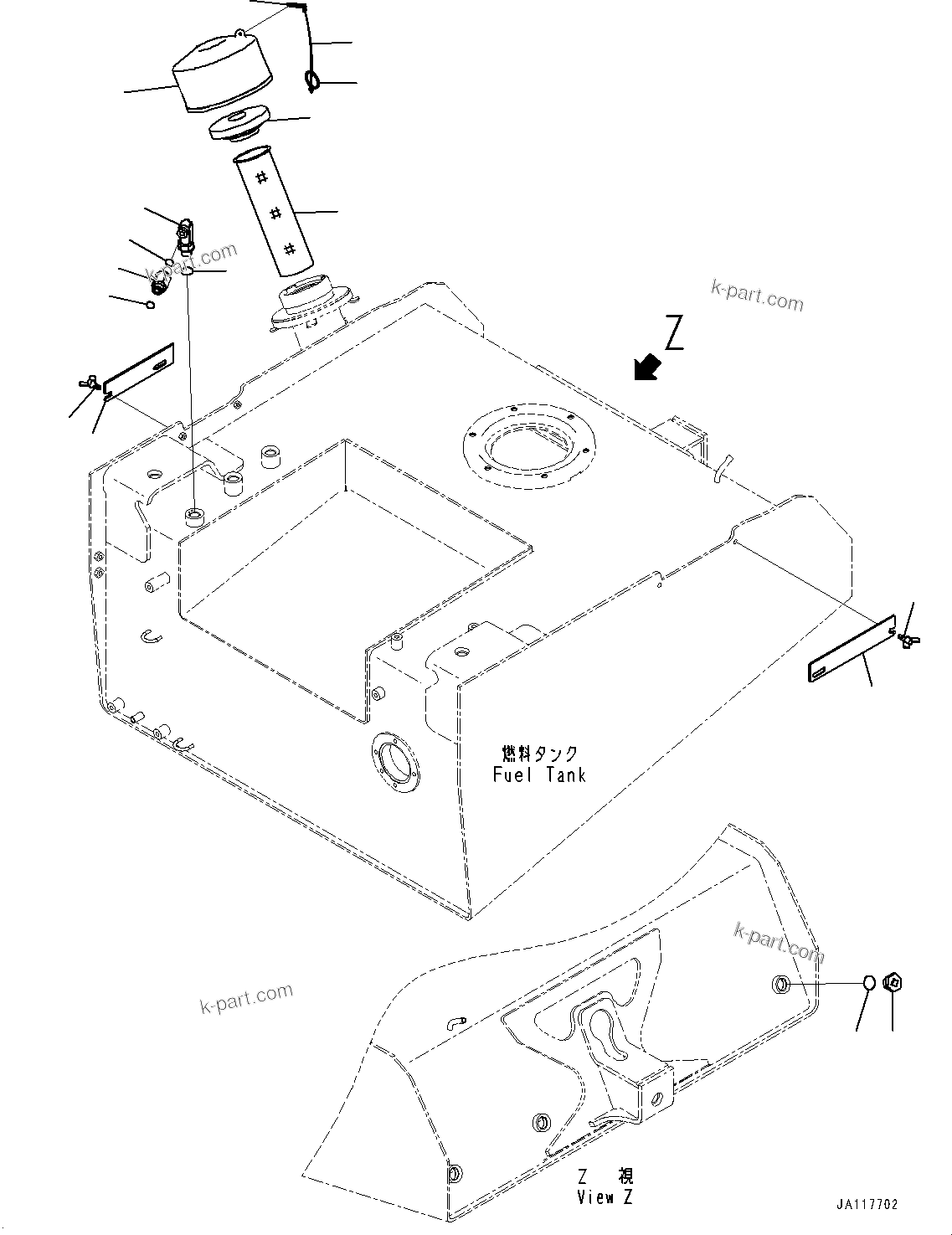 Komatsu parts book diagram for WA475-11E0 S/N H30051-UP: FUEL TANK, STRAINER