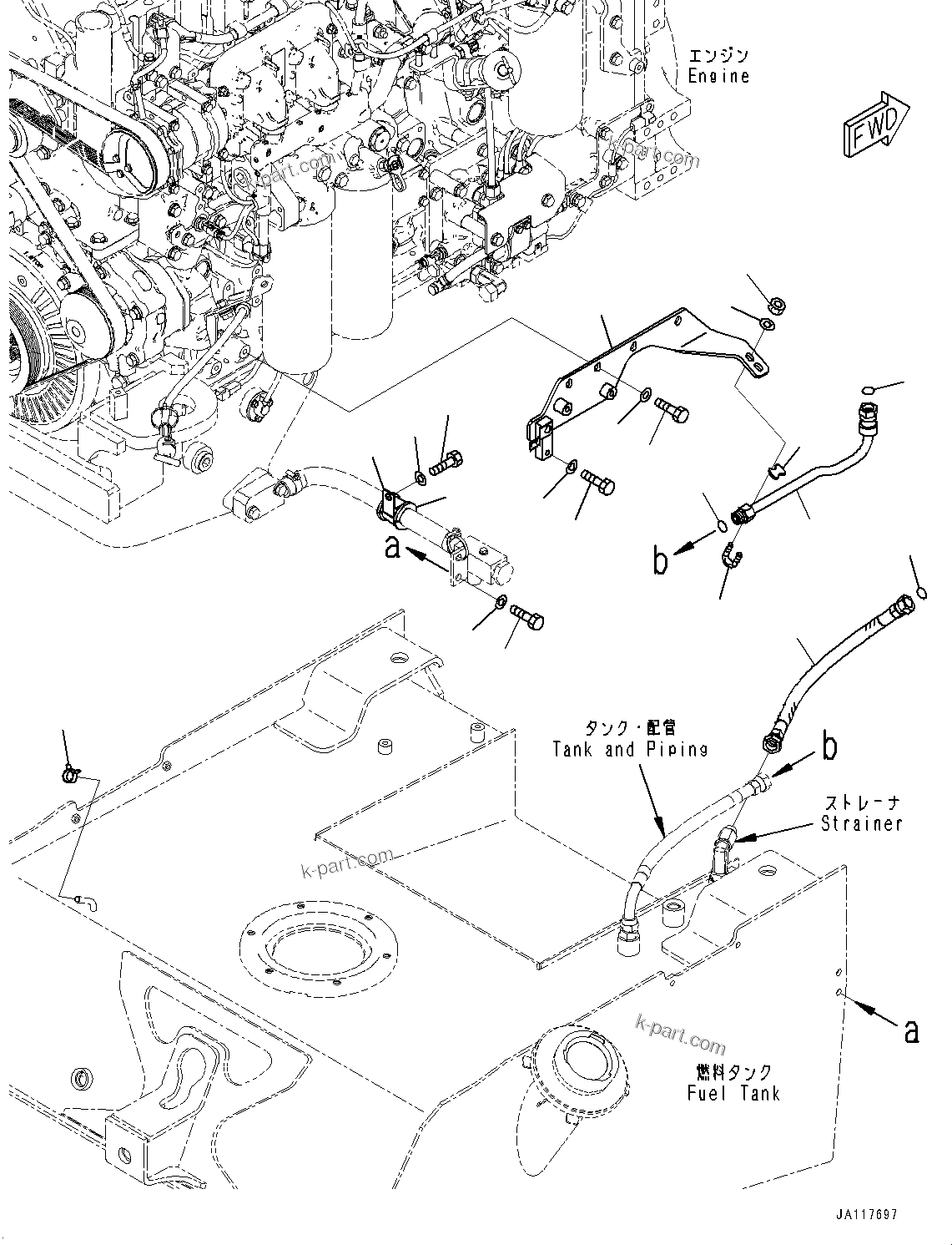 Komatsu parts book diagram for WA475-11E0 S/N H30051-UP: FUEL TANK, SPILL HOSE PIPING AND CLAMP