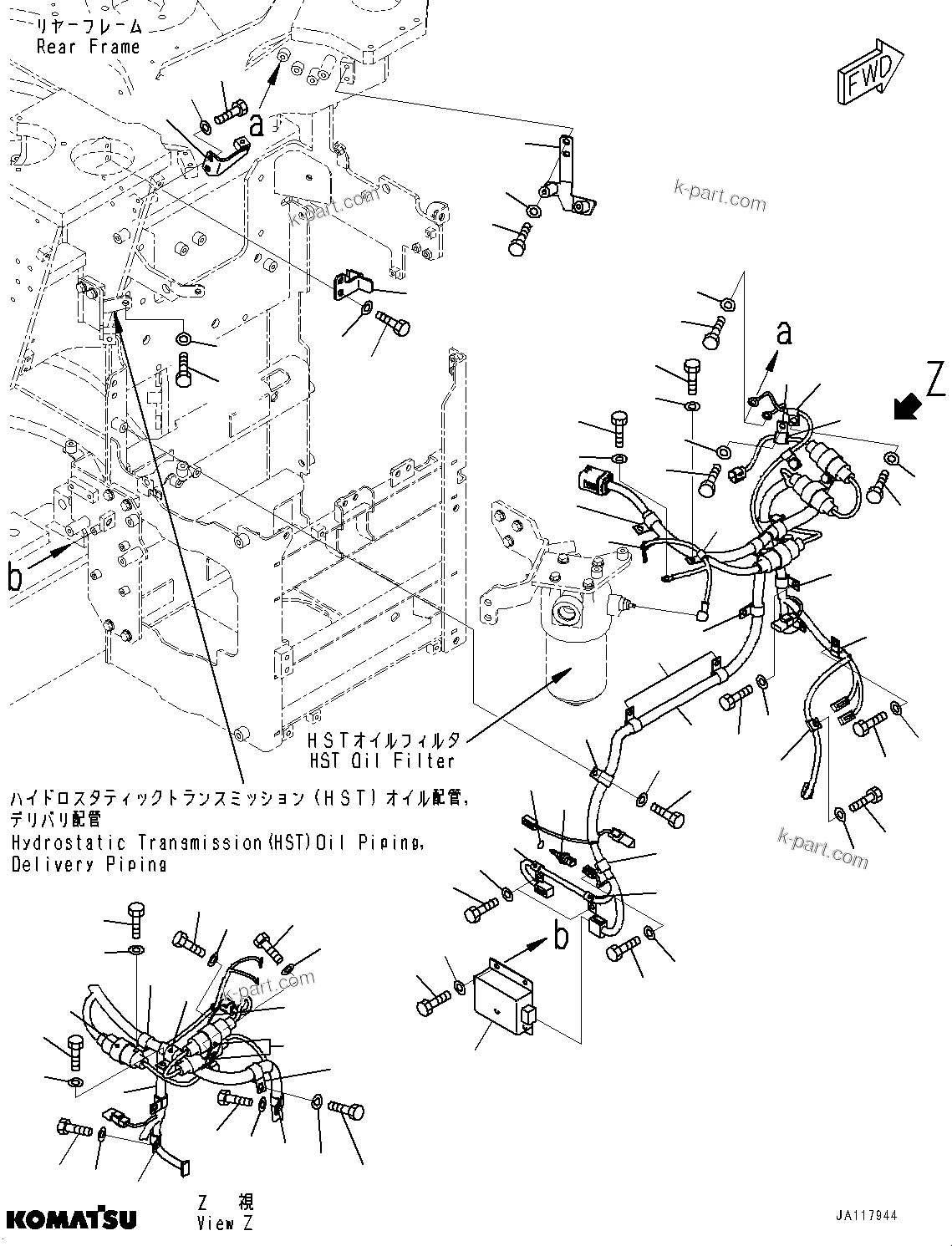 Komatsu parts book diagram for WA475-11E0 S/N H30051-UP: DEF PIPING, WITHOUT AFJS, WIRING HARNESS