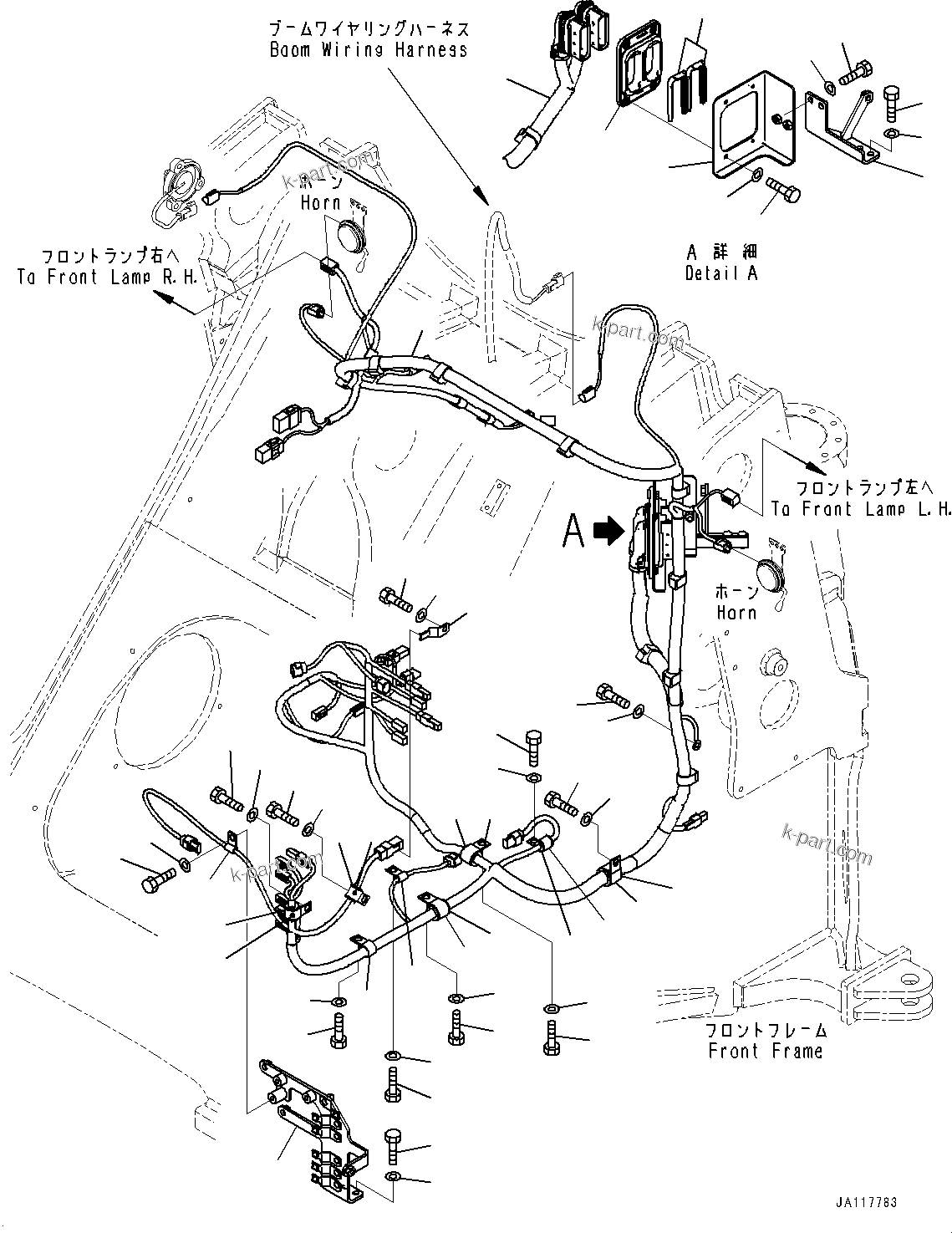 Komatsu parts book diagram for WA475-11E0 S/N H30051-UP: FRONT WIRING HARNESS, FOR HIGH LIFT BOOM, WIRING HARNESS