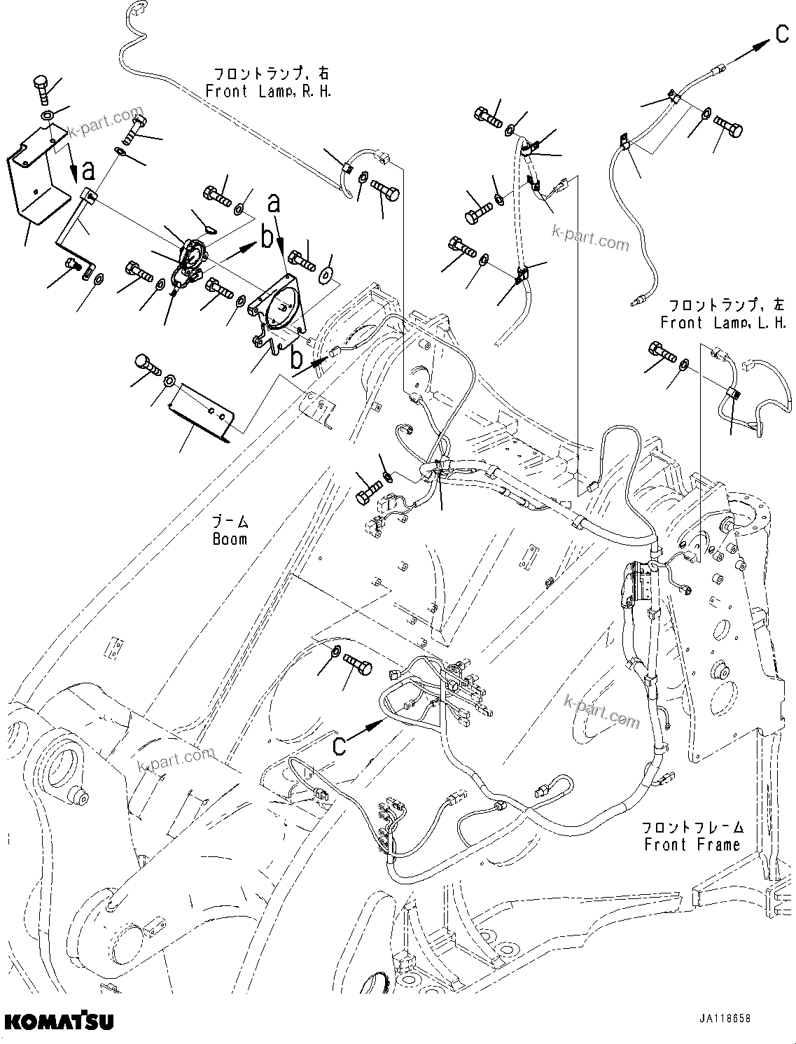 Komatsu parts book diagram for WA475-11E0 S/N H30051-UP: FRONT WIRING HARNESS, FOR HIGH LIFT BOOM, BOOM ANGLE SENSOR