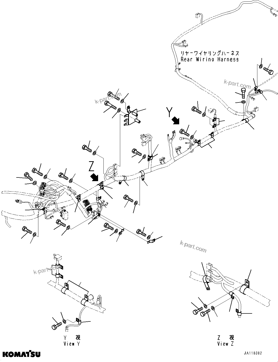 Komatsu parts book diagram for WA475-11E0 S/N H30051-UP: REAR WIRING HARNESS, MOUNTING (2/8)