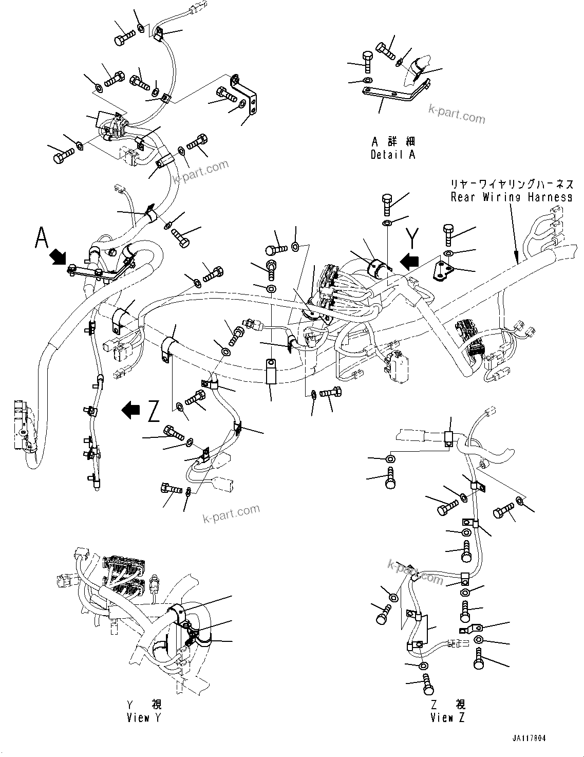 Komatsu parts book diagram for WA475-11E0 S/N H30051-UP: REAR WIRING HARNESS, MOUNTING (3/8)