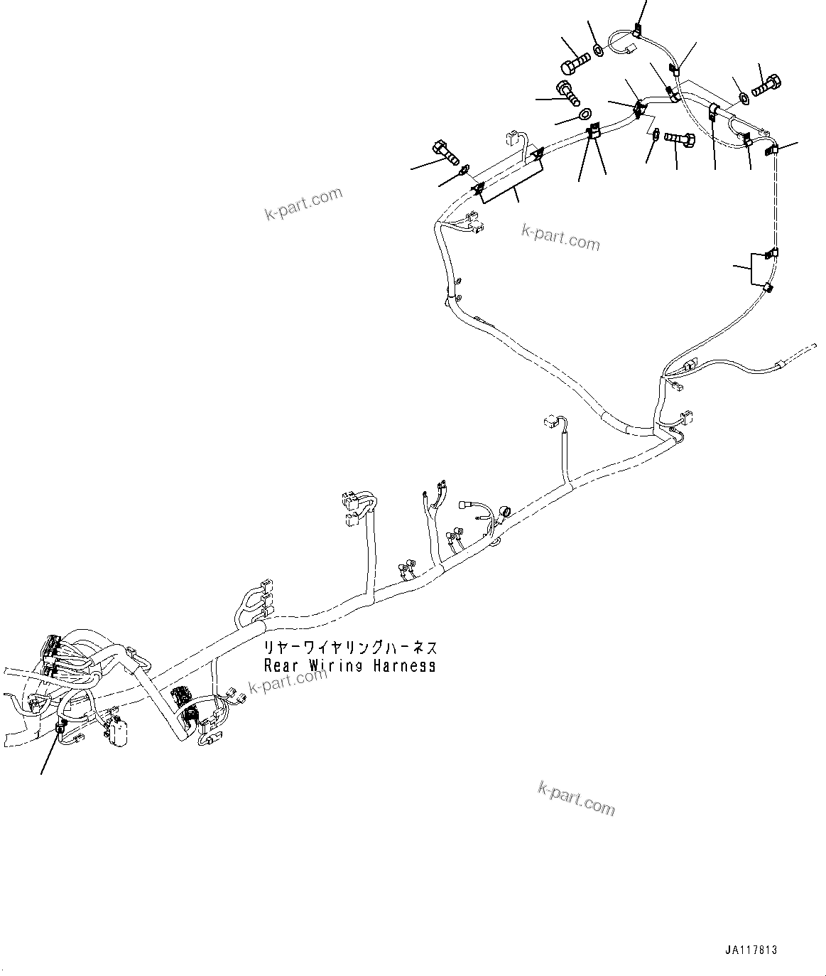 Komatsu parts book diagram for WA475-11E0 S/N H30051-UP: REAR WIRING HARNESS, MOUNTING (6/8)