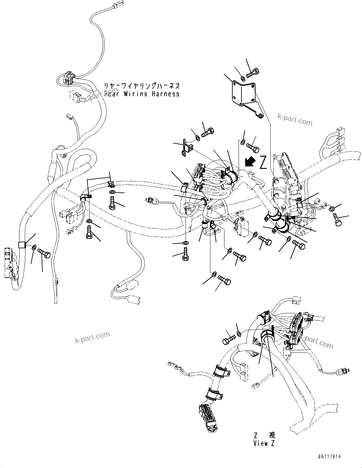 Komatsu parts book diagram for WA475-11E0 S/N H30051-UP: REAR WIRING HARNESS, MOUNTING (7/8)