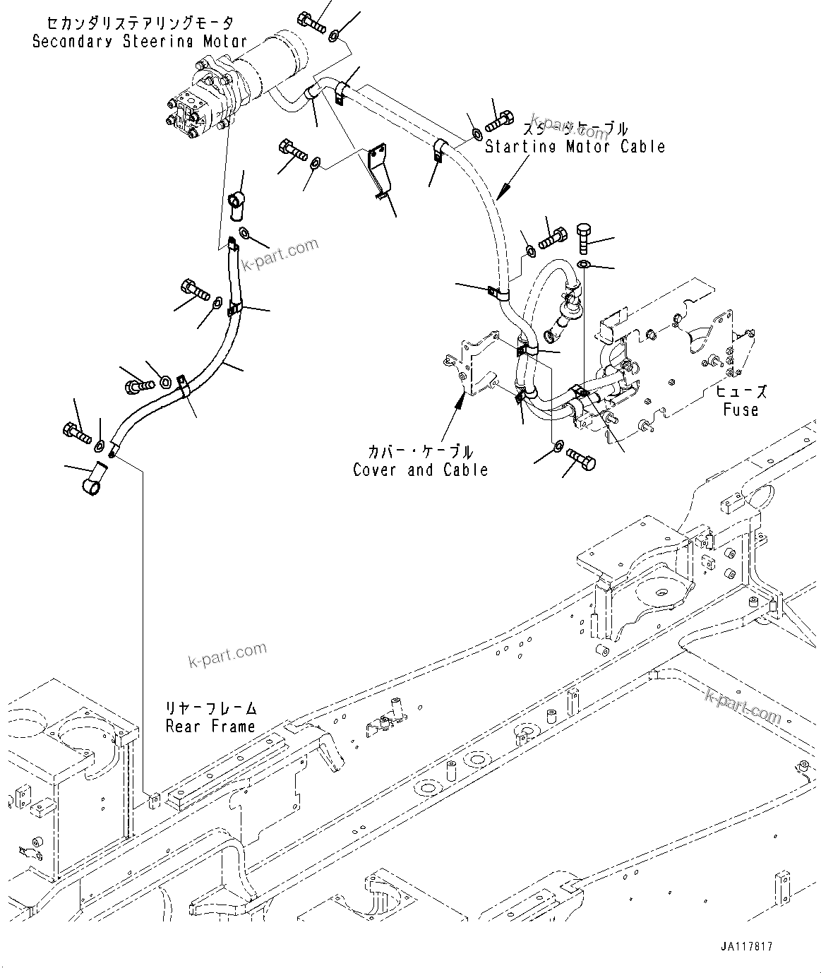 Komatsu parts book diagram for WA475-11E0 S/N H30051-UP: REAR WIRING HARNESS, SECONDARY STEERING CABLE