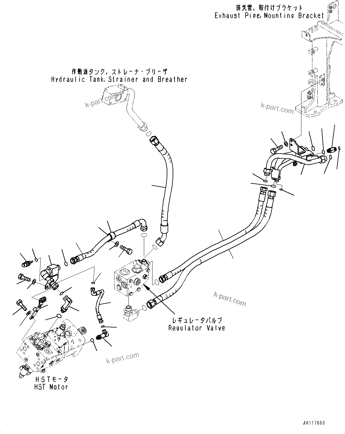 Komatsu parts book diagram for WA475-11E0 S/N H30051-UP: HYDROSTATIC TRANSMISSION (HST) OIL PIPING, RETURN PIPING